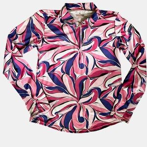 San Soleil Sun Shirt - Pink & Purple Floral Swirl Design- Small - EUC